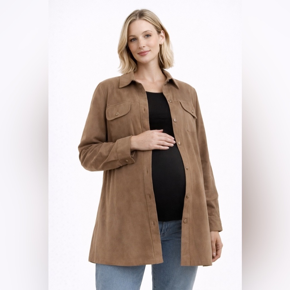 Take Nine Maternity beige sued Shirt‎ Jacket in size large